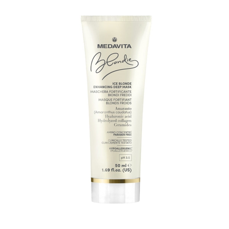 Medavita Blondie Ice Blonde Enhancing Deep Mask profesjonalna głęboko odbudowująca maska neutralizująca żółte tony wersja podróżna 50ml