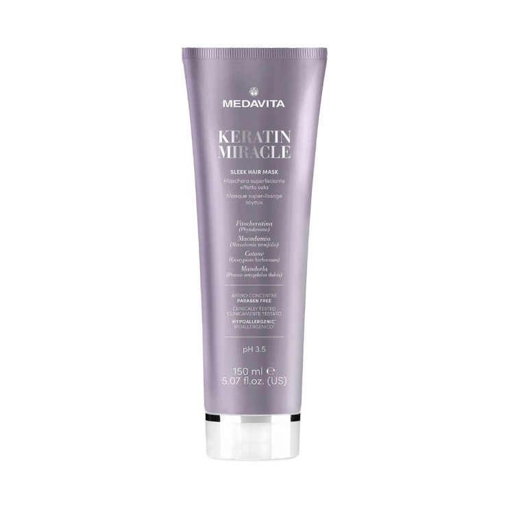 Medavita Keratin Miracle Sleek Hair Mask profesjonalna ultra wygładzająca maska keratynowa z efektem jedwabiu i lustrzanej tafli 150ml