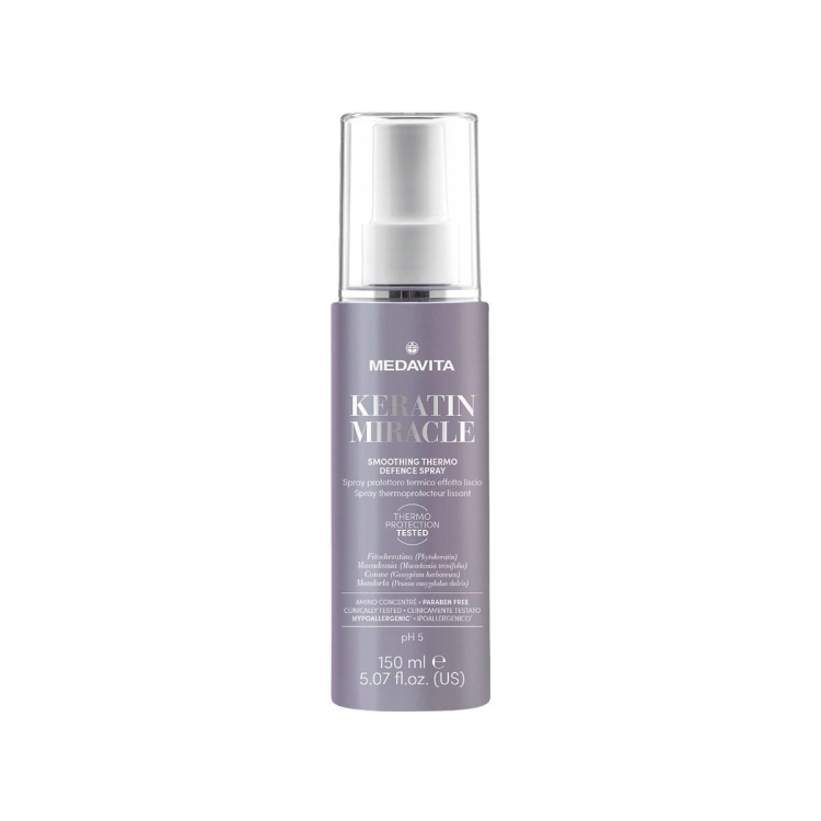 Medavita Keratin Miracle Smoothing Thermo Defence Spray profesjonalny termoaktywny spray ultra wygładzający i chroniący przed wysoką temperaturą 150ml