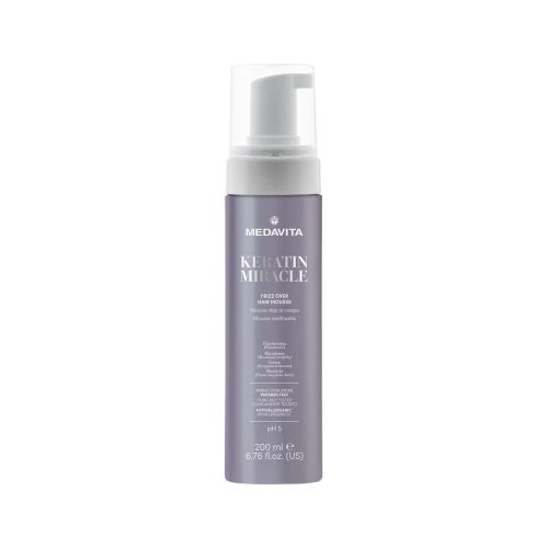 Medavita Keratin Miracle Frizz Over Hair Mousse profesjonalna pianka wygładzająca dyscyplinująca i zapobiegająca puszeniu się włosów 200ml