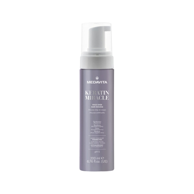 Medavita Keratin Miracle Frizz Over Hair Mousse profesjonalna pianka wygładzająca dyscyplinująca i zapobiegająca puszeniu się włosów 200ml