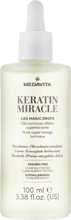 Medavita Keratin Miracle Liss Magic Drops ultra wygładzający i rozświetlający olejek do włosów 100ml