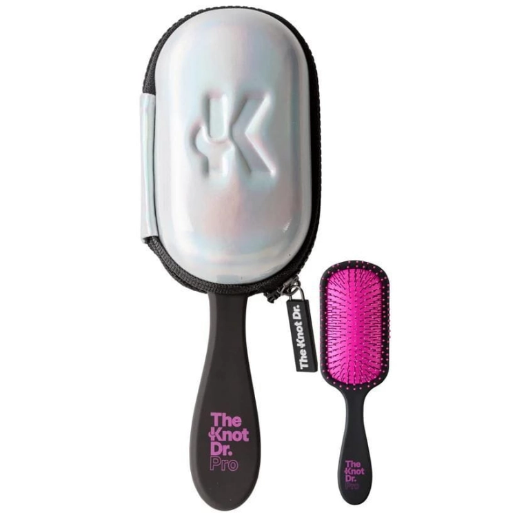 The Knot Dr. The Pro Pink – profesjonalna szczotka do rozczesywania włosów różowa z holograficznym etui
