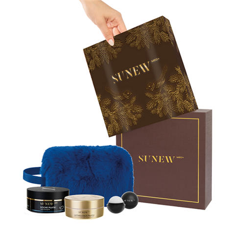 SunewMed+ Brown Christmas Set 2025 – zestaw prezentowy pod oczy dzień i noc + balsam + kosmetyczka