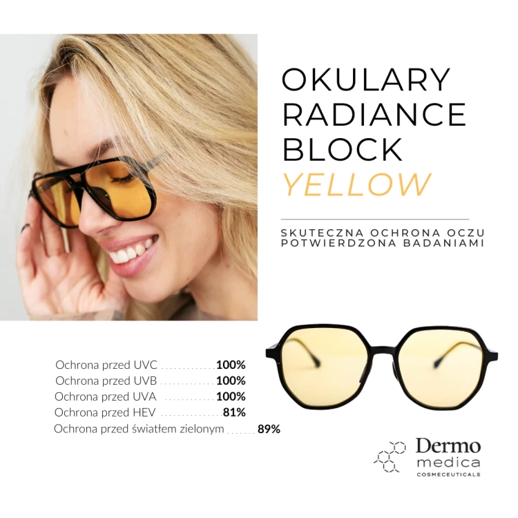 Dermomedica Yellow Trendy – okulary z żółtymi soczewkami filtrujące światło niebieskie i wspierające rytm dobowy