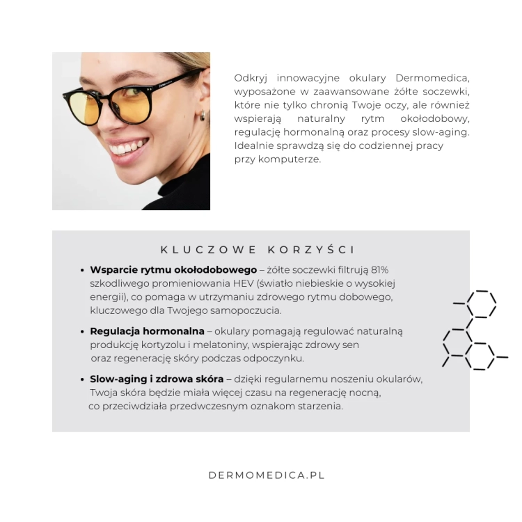 Dermomedica Yellow Cool – okulary z filtrem światła niebieskiego HEV i ochroną UV