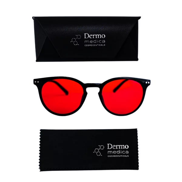 Dermomedica Red Audrey – okulary z czerwonymi soczewkami blokujące światło niebieskie HEV i wspierające sen