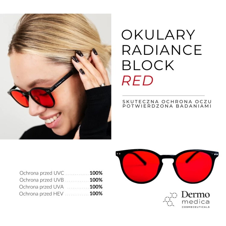Dermomedica Red Cool – okulary z czerwonymi soczewkami blokujące światło niebieskie HEV i wspierające sen