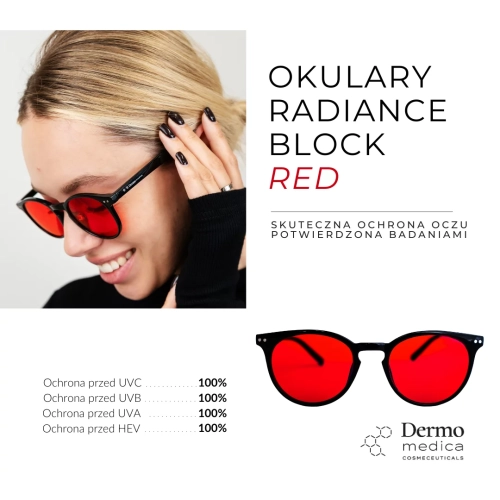 Dermomedica Red Challenge – okulary z czerwonymi soczewkami blokujące światło niebieskie HEV i wspierające sen