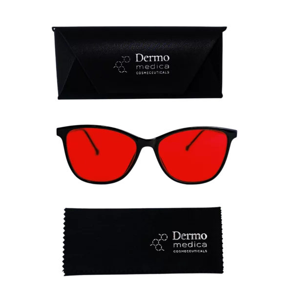 Dermomedica Red Basic – okulary z czerwonymi soczewkami blokujące światło niebieskie HEV i wspierające sen