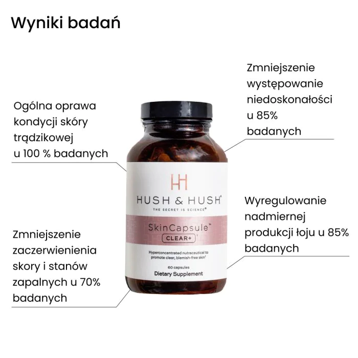 Hush &amp; Hush SkinCapsule CLEAR+ Suplement na Trądzik Wegański Wsparcie Skóry 60 kapsułek