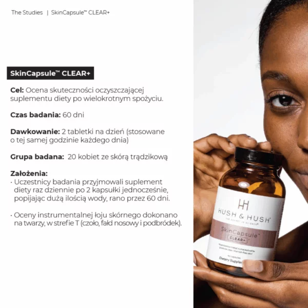 Hush &amp; Hush SkinCapsule CLEAR+ Suplement na Trądzik Wegański Wsparcie Skóry 60 kapsułek