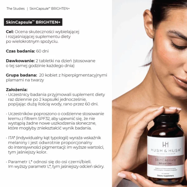 Hush &amp; Hush SkinCapsule BRIGHTEN+ Suplement na Przebarwienia Wegański Rozjaśnienie Skóry 60 kapsułek