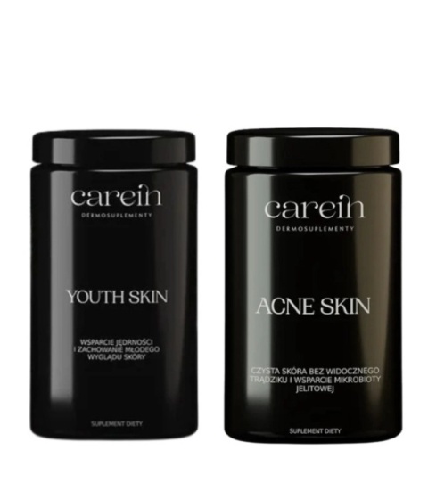 Carein Acne Skin + Youth Skin ZESTAW 90 DNI Na trądzik i zmarszczki 3 x 120 kaps. + 3 x 240 g