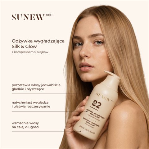 SUNEWMED+ Silk &amp; Glow 500 ml – odżywka wygładzająca i nabłyszczająca do włosów