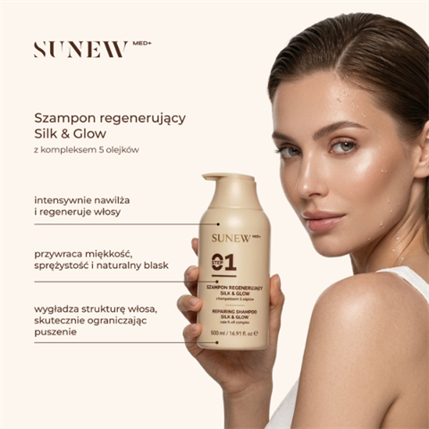 SUNEWMED+ Silk &amp; Glow 500 ml – szampon wygładzający i nabłyszczający do włosów