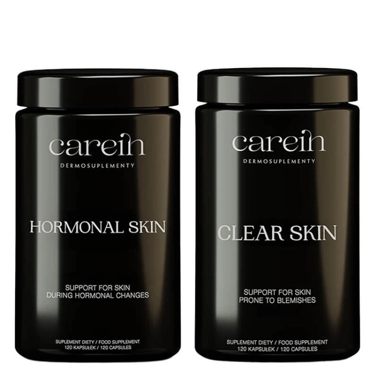 Carein Clear Skin 3×120 kaps. + Hormonal Skin 3×120 kaps. – zestaw 90 dni dla skóry z niedoskonałościami