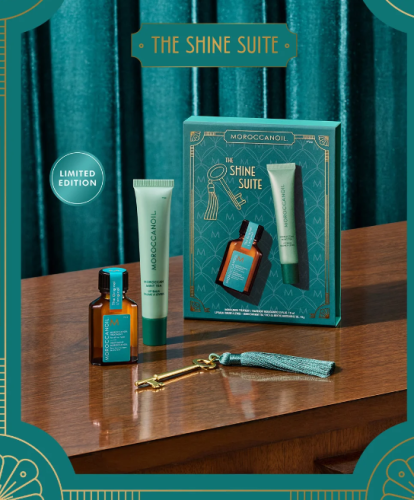 Moroccanoil The Shine Suite Moroccan Mint Tea – zestaw prezentowy z miętowym balsamem do ust i kuracją do włosów 2 × 15 ml