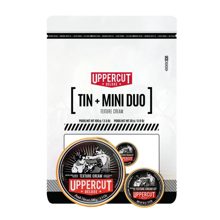 Uppercut Deluxe Tin Duo Texture Cream 100 g + 18 g – zestaw prezentowy, kremowa pomada do stylizacji włosów