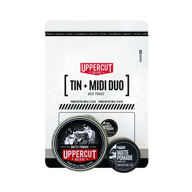 Uppercut Deluxe Tin Duo Matte Pomade 100 g + 30 g – zestaw prezentowy z matową pomadą do włosów
