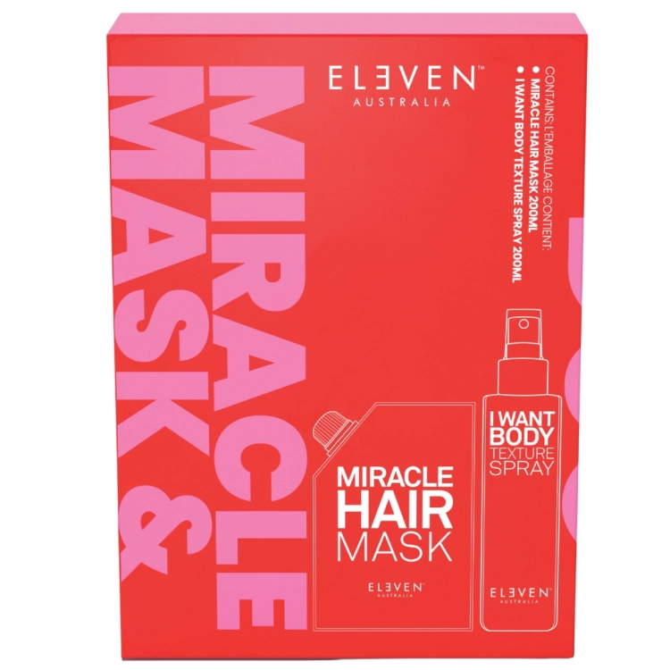 Eleven Australia Miracle &amp; Texture Duo 2 × 200 ml – zestaw do regeneracji, nawilżenia i stylizacji włosów - Maska Miracle Hair Mask + spray I Want Body Texture