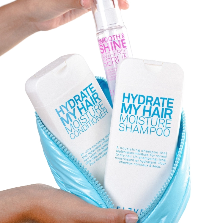 ELEVEN Australia Cloud Holiday Hydrate Trio – zestaw nawilżający do włosów - Szampon 300 ml, odżywka 300 ml, serum wygładzające i kosmetyczka Cloud Bag