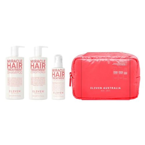 ELEVEN Australia Cloud Holiday Miracle Trio – zestaw nawilżający do włosów suchych z kwasem hialuronowym 300 ml + 300 ml + 125 ml z kosmetyczką Cloud Bag