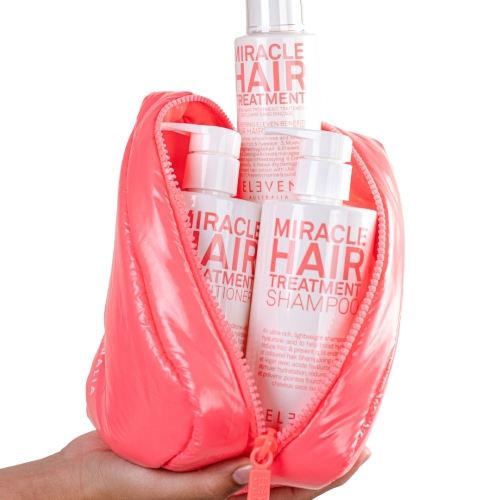 ELEVEN Australia Cloud Holiday Miracle Trio – zestaw nawilżający do włosów suchych z kwasem hialuronowym 300 ml + 300 ml + 125 ml z kosmetyczką Cloud Bag