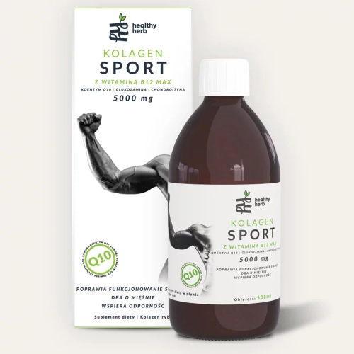 Healthy Herb Kolagen SPORT 5000 mg 500 ml – kolagen rybi w płynie z glukozaminą chondroityną MSM i adaptogenami