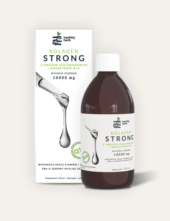 Healthy Herb Kolagen STRONG 10000 mg 500 ml – kolagen rybi w płynie z kwasem hialuronowym koenzymem Q10 biotyną i witaminą C