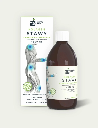 Healthy Herb Kolagen STAWY 4000 mg 500 ml – kolagen rybi w płynie z glukozaminą MSM wapniem witaminą D3 i kwasem hialuronowym