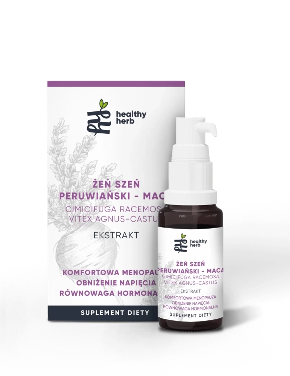 Healthy Herb Żeń-Szeń Peruwiański Maca 30 ml – adaptogeny dla kobiet z pluskwicą groniastą i niepokalankiem w kroplach