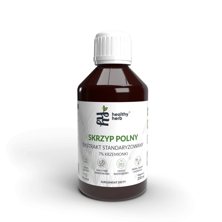 Healthy Herb Skrzyp Polny 250 ml – ekstrakt 4:1 standaryzowany na 7% krzemionki 70 mg z sokiem malinowym