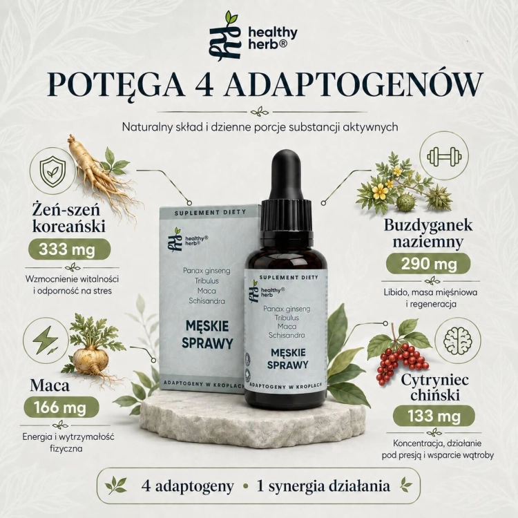 Healthy Herb Męskie Sprawy 30 ml – adaptogeny dla mężczyzn z żeń-szeniem koreańskim Tribulus maca i cytryńcem chińskim