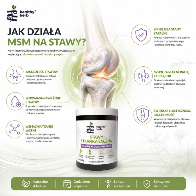 Healthy Herb Stawy i Tkanka Łączna 150 g – glukozamina 1500 mg MSM 1500 mg chondroityna 800 mg z witaminą C
